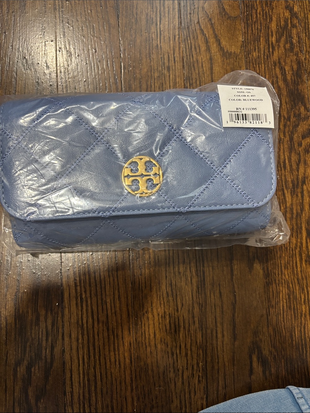 Tory Burch Quilted Leather Wallet Crossbody - Periwinkle Blue with Gold Logo
